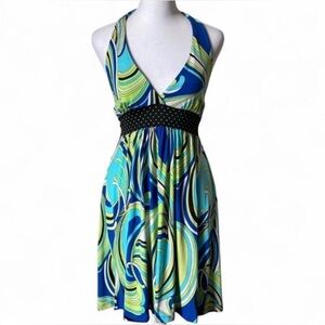 Zio Y2K Blue Multicolored Halter Mini Dress size Medium
